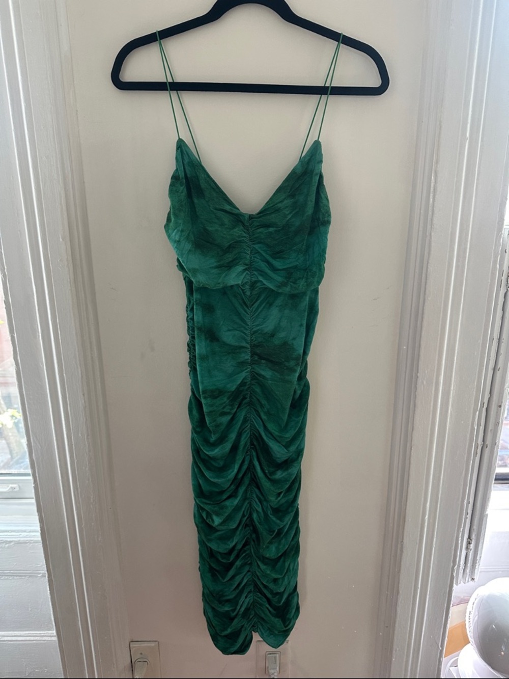 ASOS Emerald Ruched Satin Slip Midi Dress